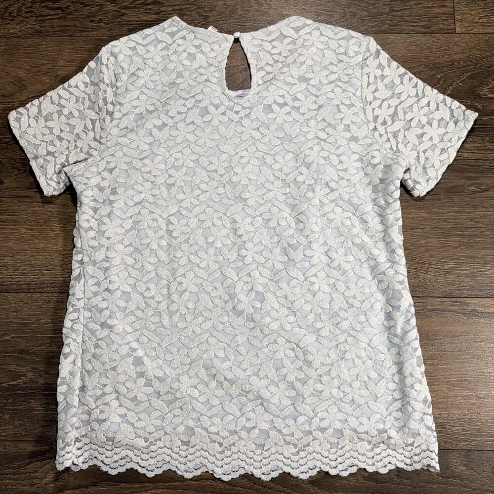 NWT Teddi Rose Sz L Light Blue Floral Lace Top Scalloped Hem Coquette Romantic - Picture 2 of 10